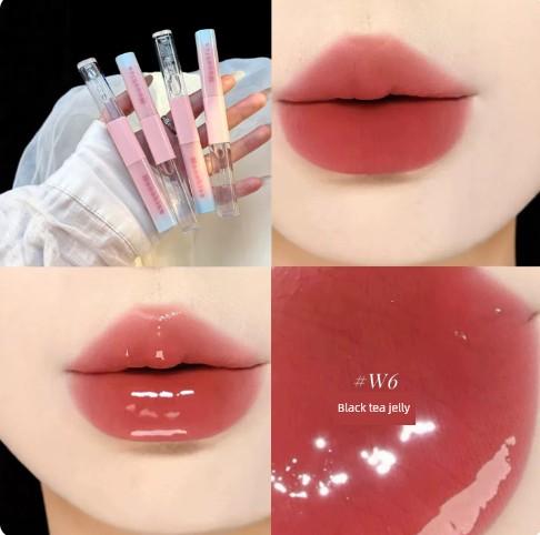Mom's Natural Makeup Looks Like a Fresh-Faced Girl! Muke Shishi Double-Ended Lip Gloss W1 Nude Pink W4 Non-Stick Cup Korean Style Gray Pink W6