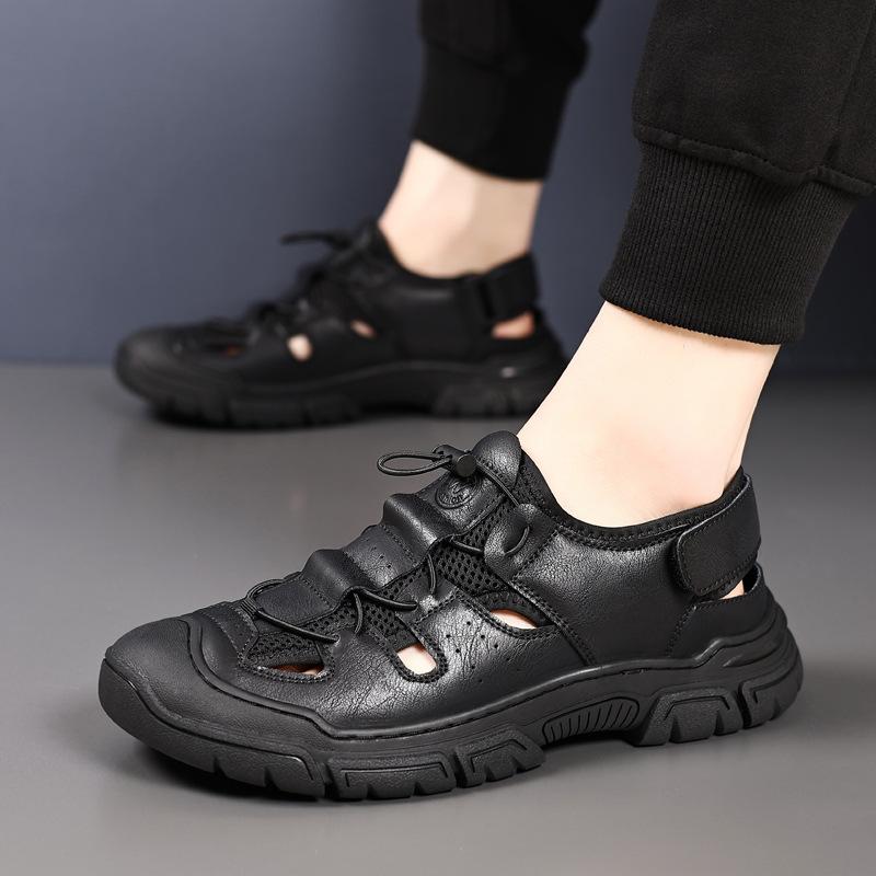 2025 Summer New Men's Bag Head Sandals Soft Sole Vietnam Roman Beach Shoes Breathable Outdoor Mesh Casual Shoes