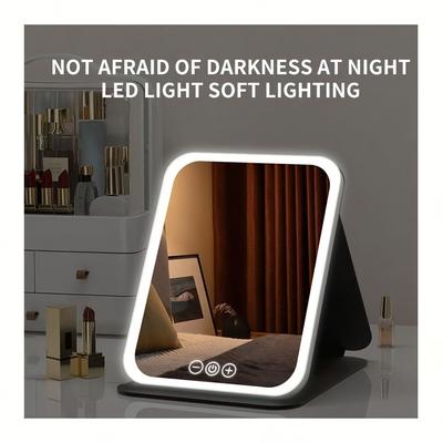 Cosmetic Mirror with Lamp, Portable Cosmetic Mirror with Lamp,3-color Lighting, Dimmable Touch Screen,rechargeable Desktop LED Folding Cosmetic Mirror