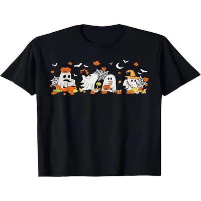 Men's and Women's Halloween T-Shir Pumpkins & Bats Graphic Pure Cotton Tee Casual Comfortable Material Holiday Shoppers