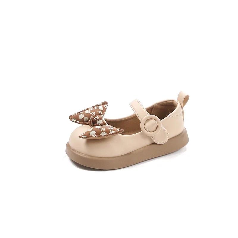 Girls' Dance Shoes Casual Soft Sole Kids Flat Shoes with Sweet Bow 2024 New Fashion Girls' Princess Shoes Solid Color Versatile
