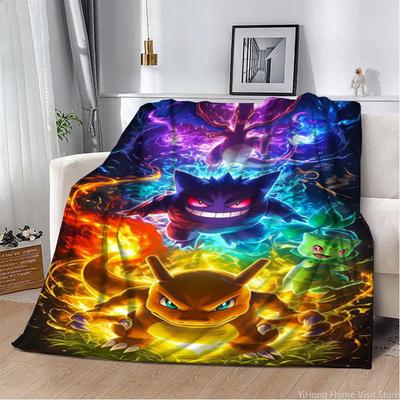3D Printing Pokemon Anime Cute Cartoon Blanket Fluffy Children and Adults Sofa Plush Bedspread Throw Lunch Blanket for Sofa Bed