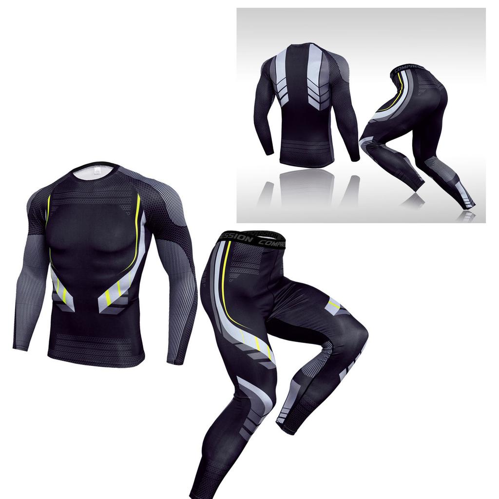 Men Tight Fitness Suit Quick Drying 2 Piece Breathable Workout Suit with Gel Pad for Exercise