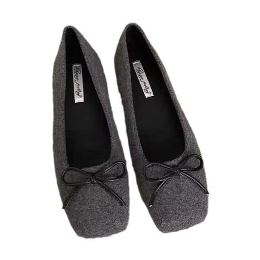 [Youshilai] Square head bow shallow mouth single shoes women's 2025 winter new elegant temperament versatile one pedal