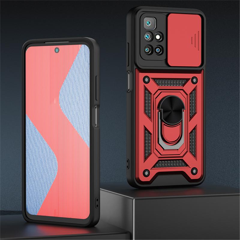 Slide Camera Lens Phone Case For Xiaomi Redmi Note 11 10 9 Pro 11S 10S 10C 9T 9AT 9C Poco X3 NFC M3 M4 Pro Military Grade Shockproof Armor Ring Cover