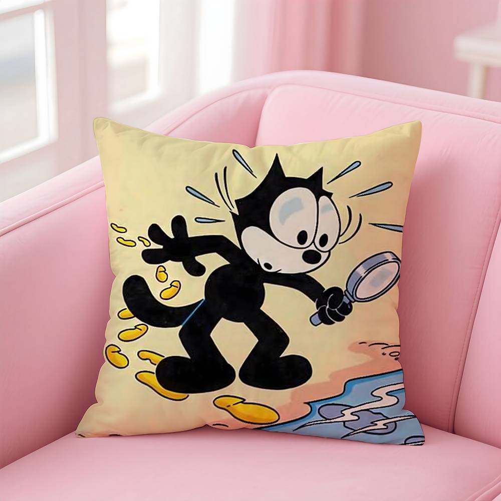 F-Felix The Cat Exquisite Pillow Case Anti-dustmite Pillow Invisible Zipper Silky Short Plush Sofa Cushion Cover