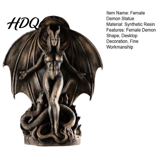 Demoness Collectible Statue Female Demon Resin Figurine, Gothic Succubus for Halloween, Ornament Winged Tabletop Decoration Home Office Retro Decor