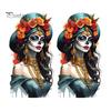 DIY Holiday Party Scene Layout Mexican Katrina Skeleton Girl Wall Sticker, Day of The Dead Artistic Portrait Decals Decal, Waterproof PVC Cling