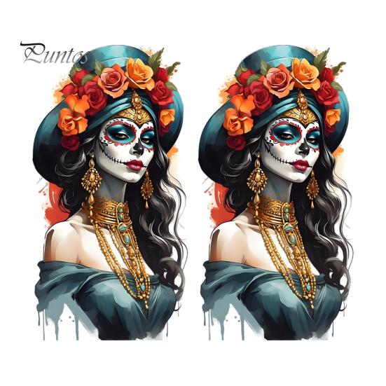 DIY Holiday Party Scene Layout Mexican Katrina Skeleton Girl Wall Sticker, Day of The Dead Artistic Portrait Decals Decal, Waterproof PVC Cling