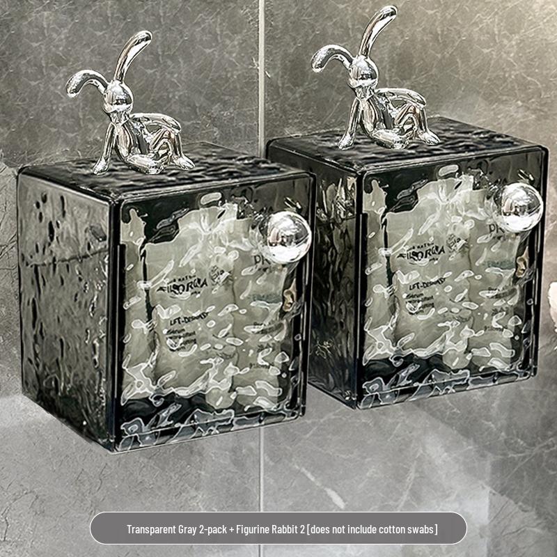 Wall-Mounted Transparent Bathroom Organizer: Cotton Swab Box, Mirror Cabinet, Cotton Pad Holder, and Lipstick Display Rack