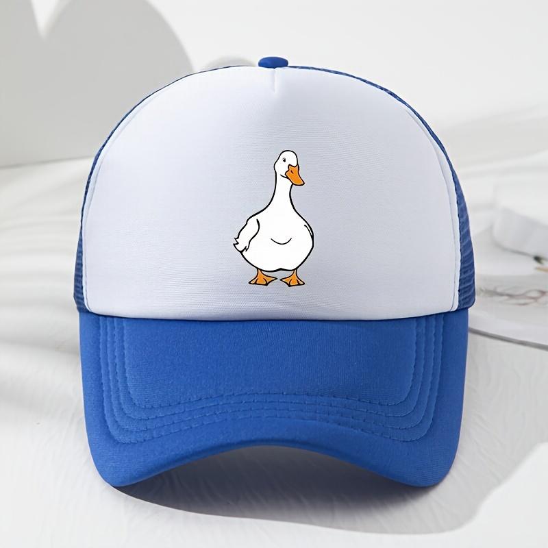 White Goose Print Mesh Baseball Cap, Fashionable Truck Driver Cap, Adjustable, Suitable for Outdoor Picnics, Hiking, Fishing