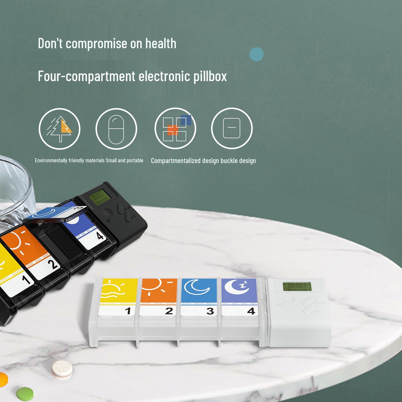 

Portable 4-Compartment UV-Printed Mini Electronic Pill Box