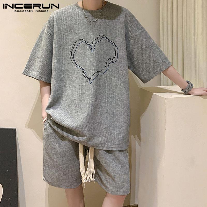 

INCERUN Мужские комплекты из топов с короткими рукавами и свободных брюк с принтом