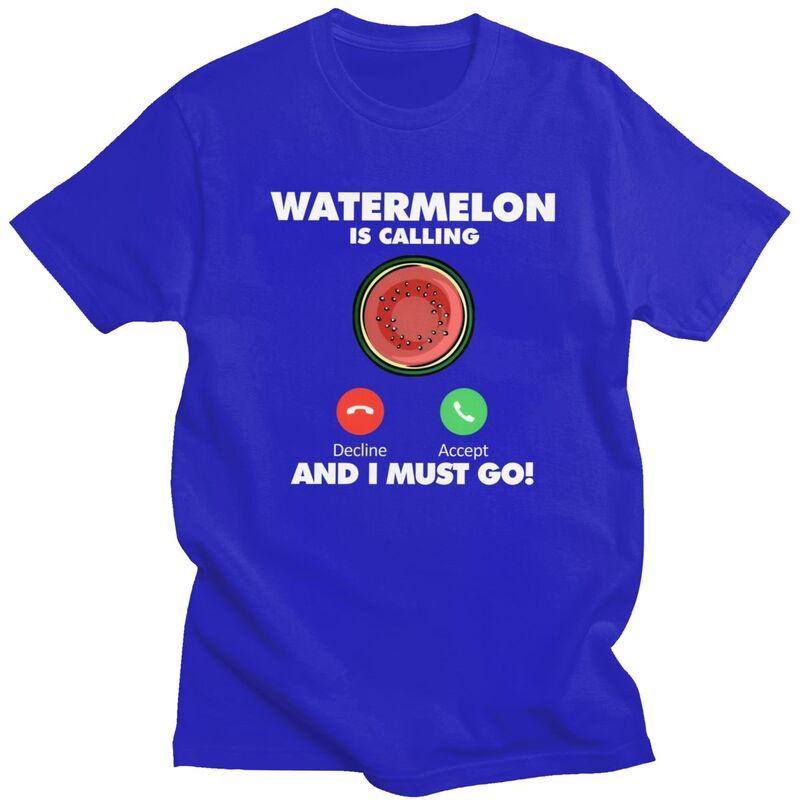 My Watermelon Is Calling T Shirts Pure Cotton Tees Shirt Streetwear Fruit Eating Lover Tshirt Casual ShortSleeve Clothes