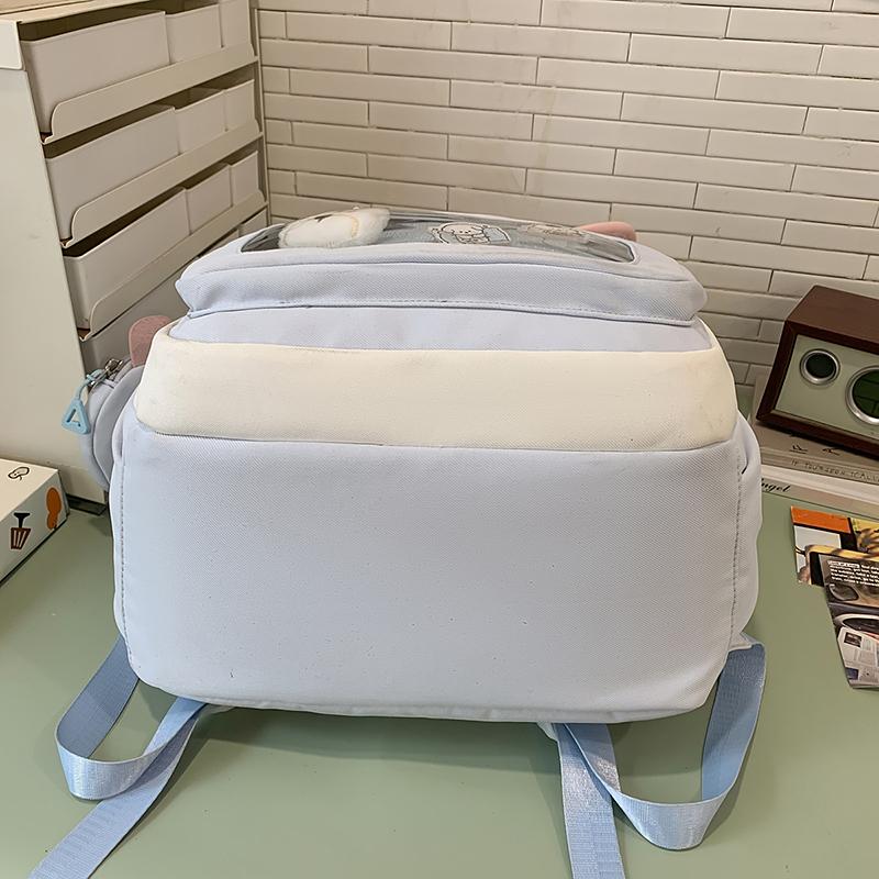 Women's Large Capacity Backpack Multi-Compartment Student Schoolbag Color Block Backapack with Coin Purse