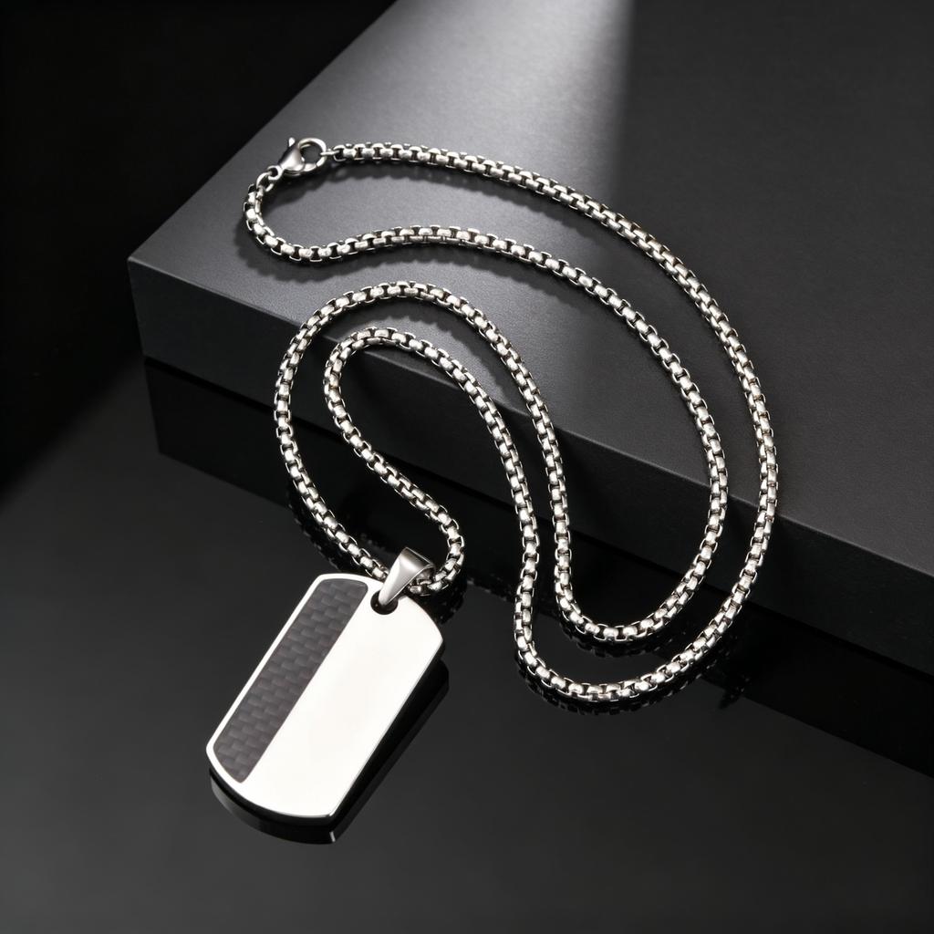 Men's Stylish Dog Tag Pendant Necklace, Stainless Steel Geometric Dog Tag Necklace, Fashion Casual Jewelry Gifts for Father Day