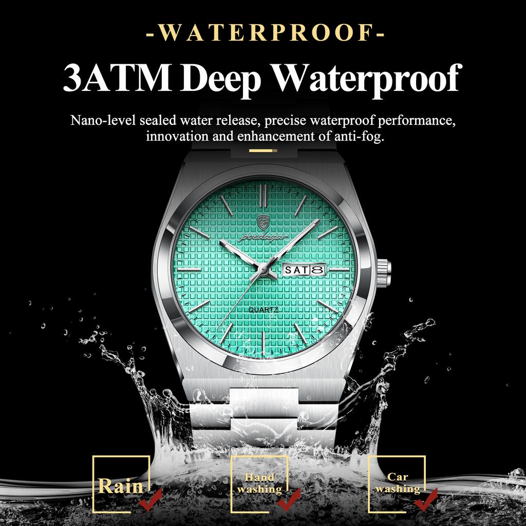 Business Man Watch Luminous Waterproof Stainless Steel Men Wristwatch Date Week Quartz Fashion Casual Men's Watches