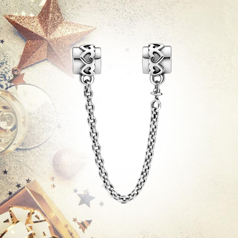 Sparkling Safety Chain Collection Charm Bead Charms Triple Clear Stone Safety Chain Safety Chain Clip Compatible With Authentic Bracelets Do It Yourse
