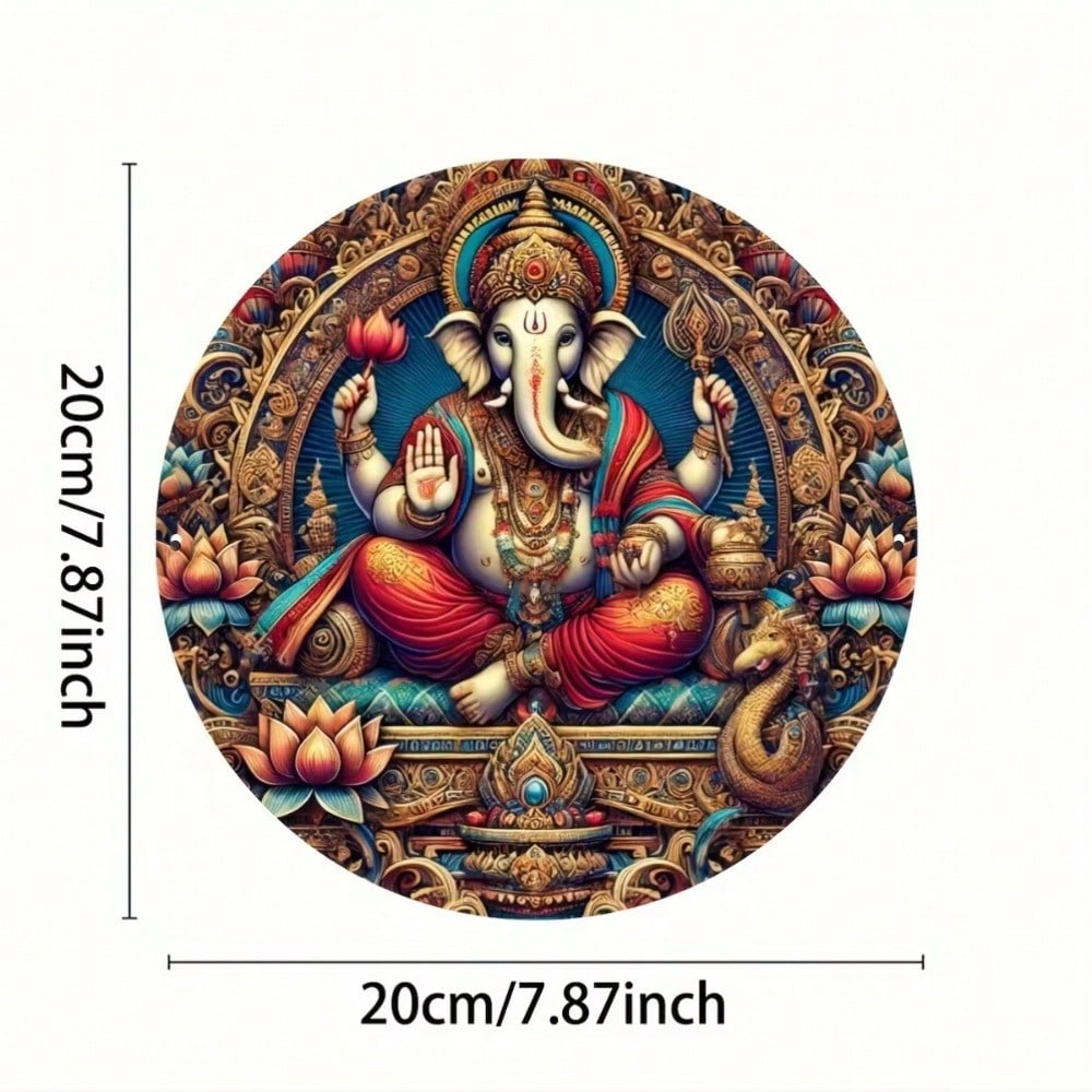 1pc Vintage Ganesh Metal Wall Art Plaque Hindu God Lotus Home Decor