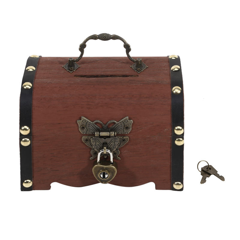 1PC Small Classic Treasure Chest Savings Box with Secure Lock for Home Ornamentation Solid wood With Butterfly Button Love Lock коричневый 2960₽