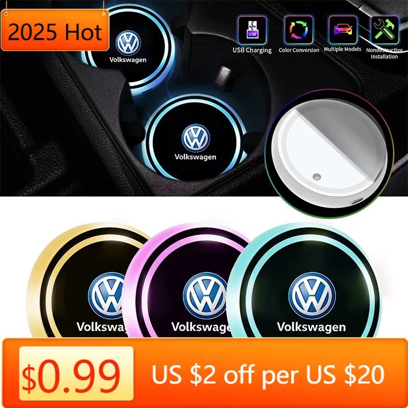 Karštas 7 spalvų LED automobilio puodelio laikiklio šviesos šviečiantis padėkliukas vandens puodelio padėkliukas VW Volkswagen Polo Jetta Golf Beetle CC GTI MK4 golf Pas