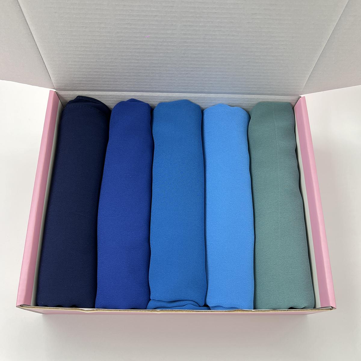 

5PcsBox Plain Hijab Bubble Chiffon Scarf Women Solid Color Muslim Shawls Hijabs Headband Islamic Headscarf Foulard Femme