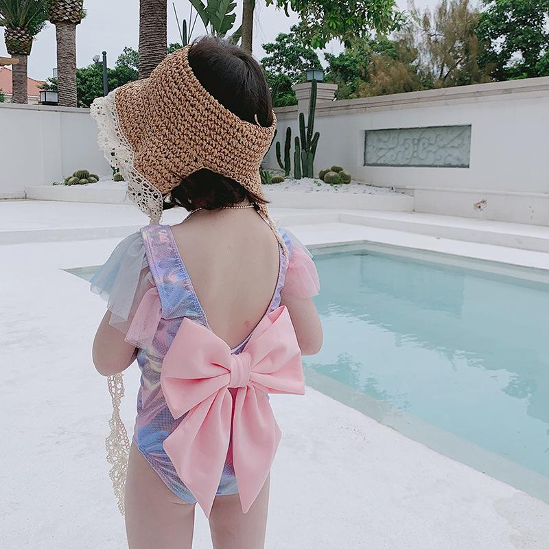 

Girls Solid Color Bow One-Piece Swimsuit 130