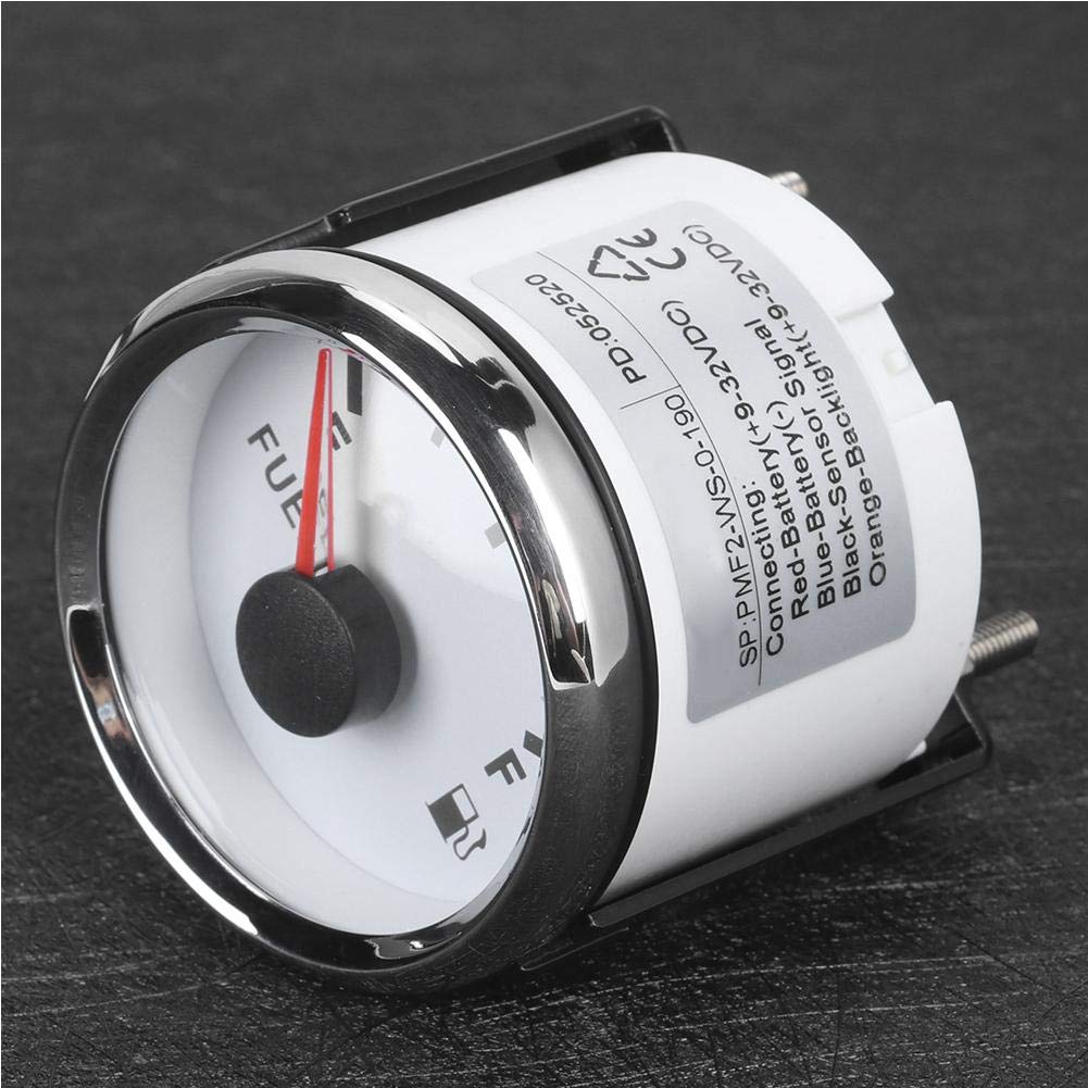 Námořní ukazatel paliva 52mm/2in Ukazatel hladiny palivové nádrže Vodotěsný Signál 0-190 Ohm Ručičkový měřič pro námořní loď auto (Bílý)