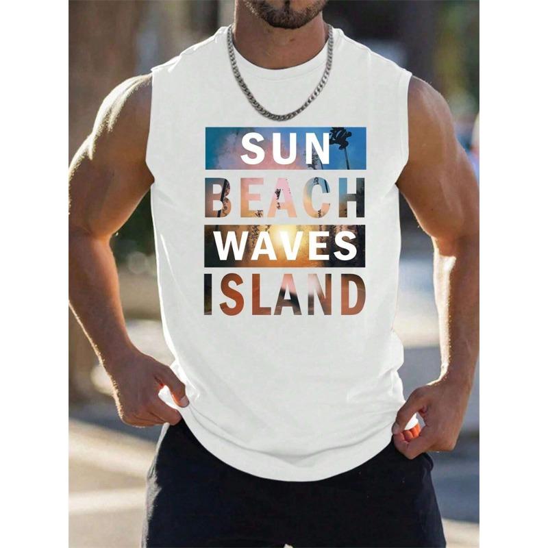 Nueva Moda Puesta de Sol Palmera Camiseta sin Mangas para Hombre Gráfico Tropical sin Mangas para Hombre Chaleco Vacaciones de Verano Atuendos Casuales de Vacaciones