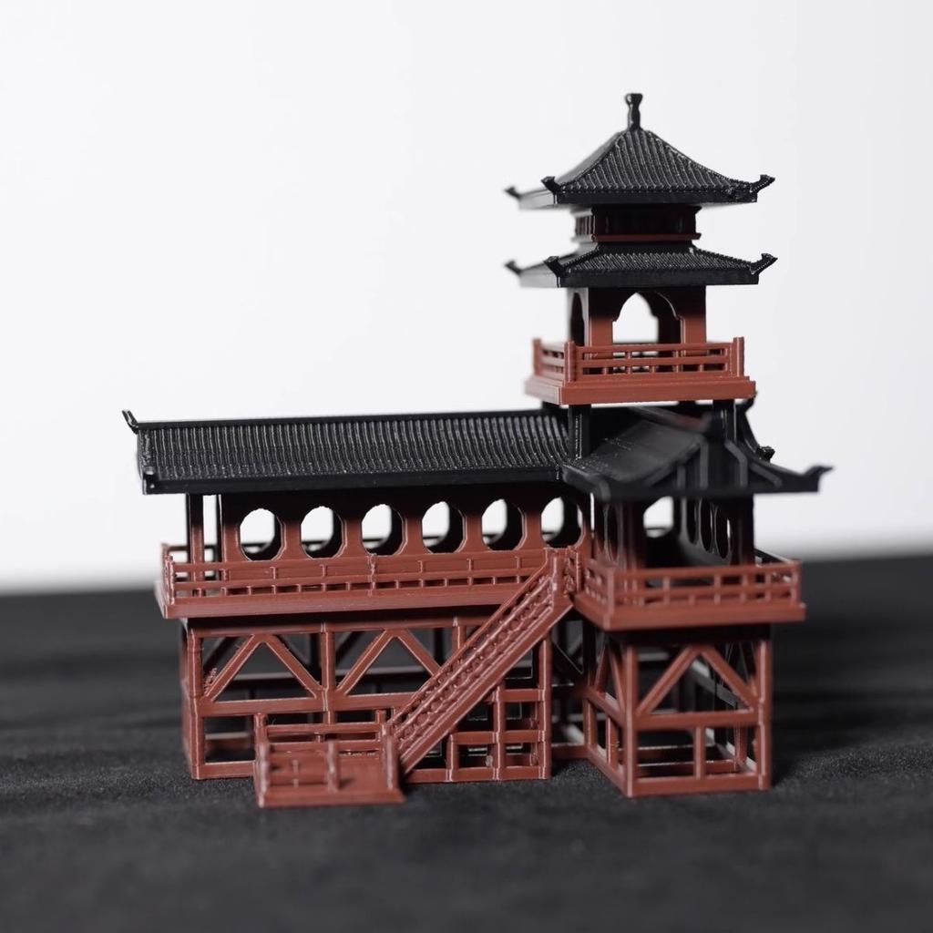 Qiaolin 3D Printing Corner Style Stilted House Chinese Model Pavilion Bonsai Ancient Architecture Landscape Decoration Ornament