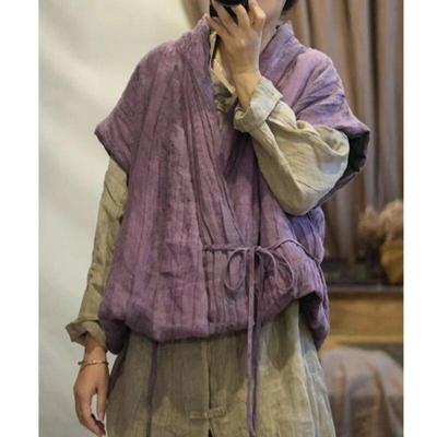 Autumn Woman Linen Irregular Vintage Style Vest Solid Color Chinese Style Casual Cotton Clothing
