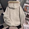Punk Coat Y2k Vintage Faux Fur Collar Hoodie Zip-Up Woman Sweatshirts Goth Stripe Girl Coat Winter Jackets Hip Hop