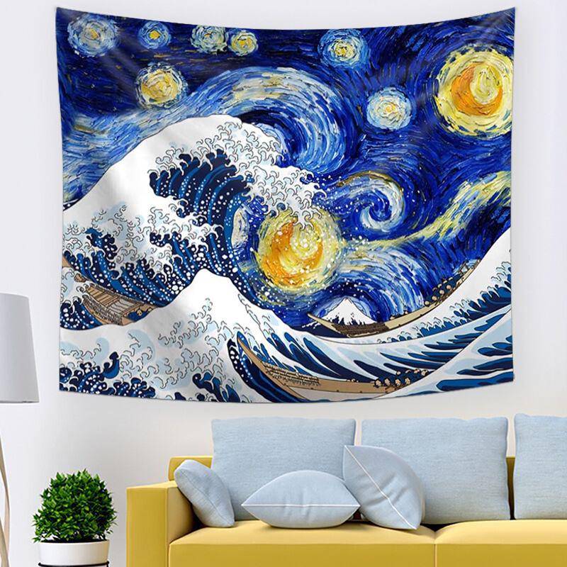 Kanagawa Wave Tapestry: Decorative Wall Hanging & Bedside Cloth