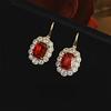 3-Carat Red Corundum Pigeon Blood-red Gold-plated Dense Diamond-encrusted Lace Earrings, Versatile Temperament Niche Light Luxury Ear Jewelry 2026