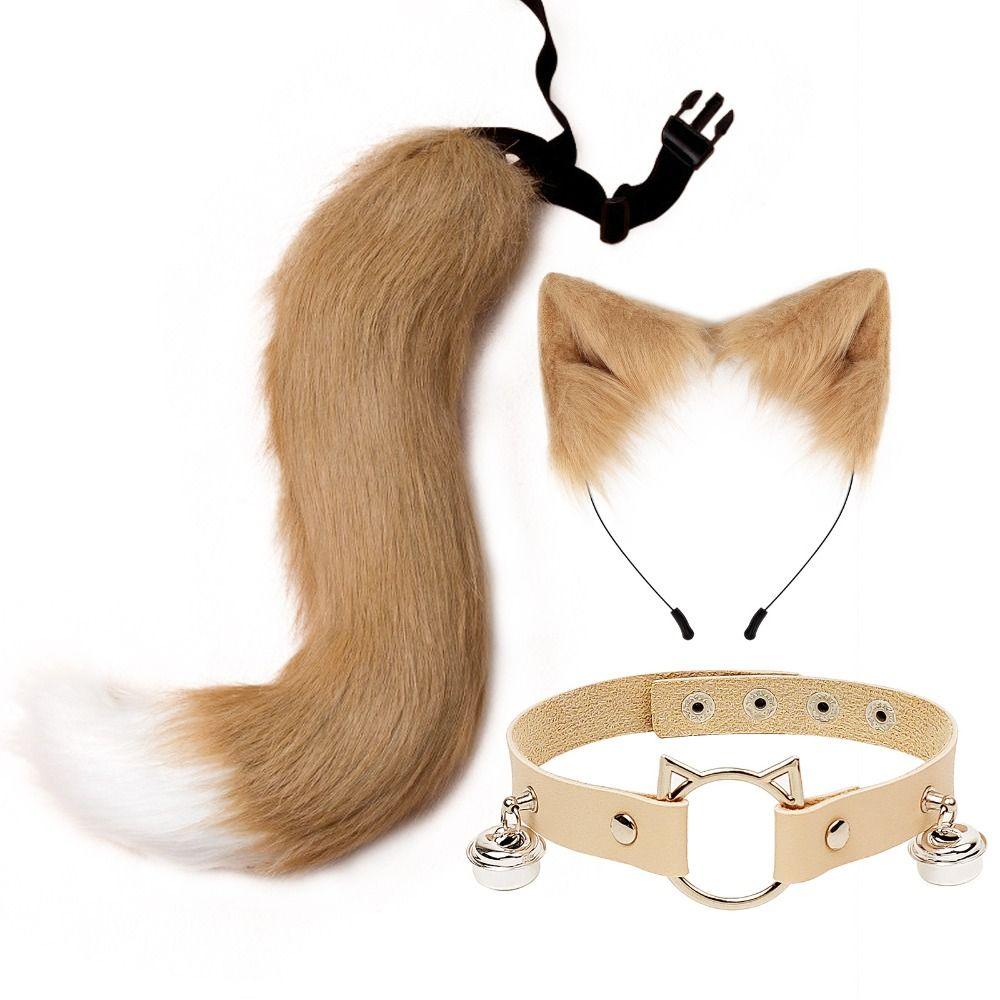 1 Set Cat Ear Halloween Cosplay Accessories Necklace Cat Tail Halloween Animal Cosplay Props Cute Adjustable