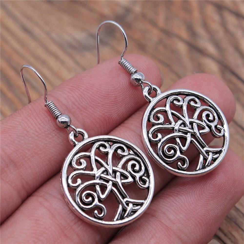 1 Pair Silver Plated Drop Earrings Women Hollow Out Tree Of Life Pattern Round Earring Moda Mujer Jewelry Fashion Pendientes