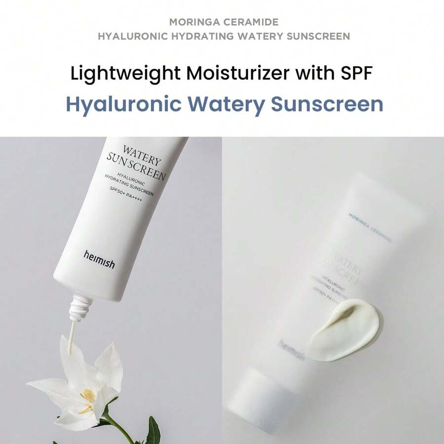 heimish Moringa Ceramide Hyaluronic Hydrating Watery Sunscreen 50ml - SPF Face Moisturiser, Daily Sunscreen For Face, Broad Spectrum SPF 50