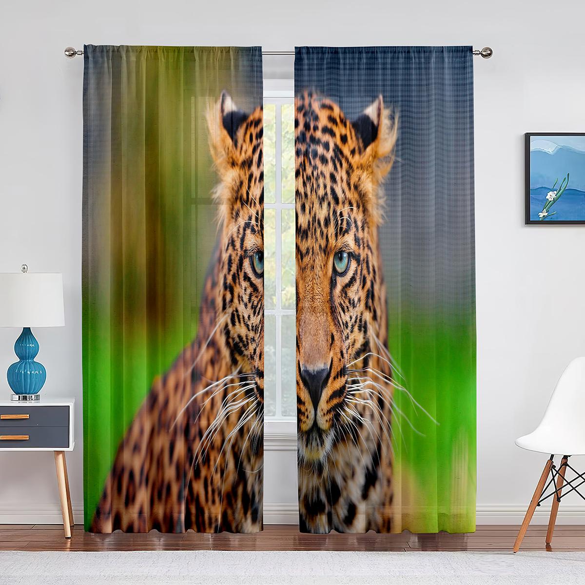 

Леопардовый сафари гепард тема диких животных узор тюлевые шторы для гостиной спальни прозрачная прозрачная вуаль оконная занавеска 1 PCS W100XH250cm&Grommet Top
