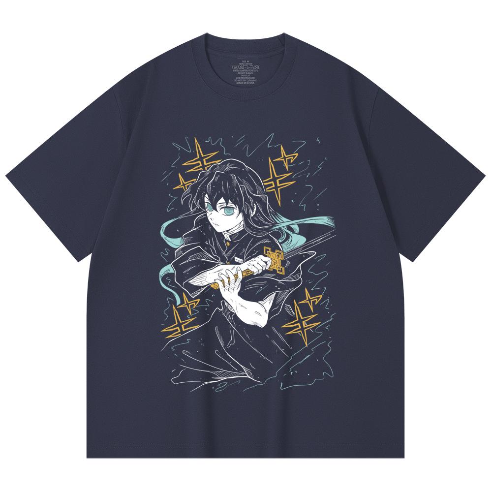 230 g/m² 100% Baumwolle Demon Slayer V46 Tokito Aufdruck Unisex Schweres Baumwoll-T-Shirt