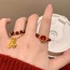 Elegant Adjustable Copper Ring Featuring Rich Red Agate For Prosperity And Good Fortune