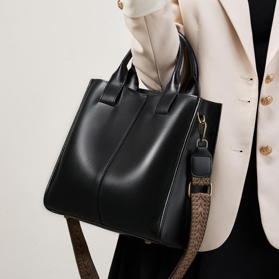 2025 Genuine Leather New Fashion Versatile Handheld Tote Bag Large Capacity Vintage Single Shoulder Bucket Bag Underarm Large Bag