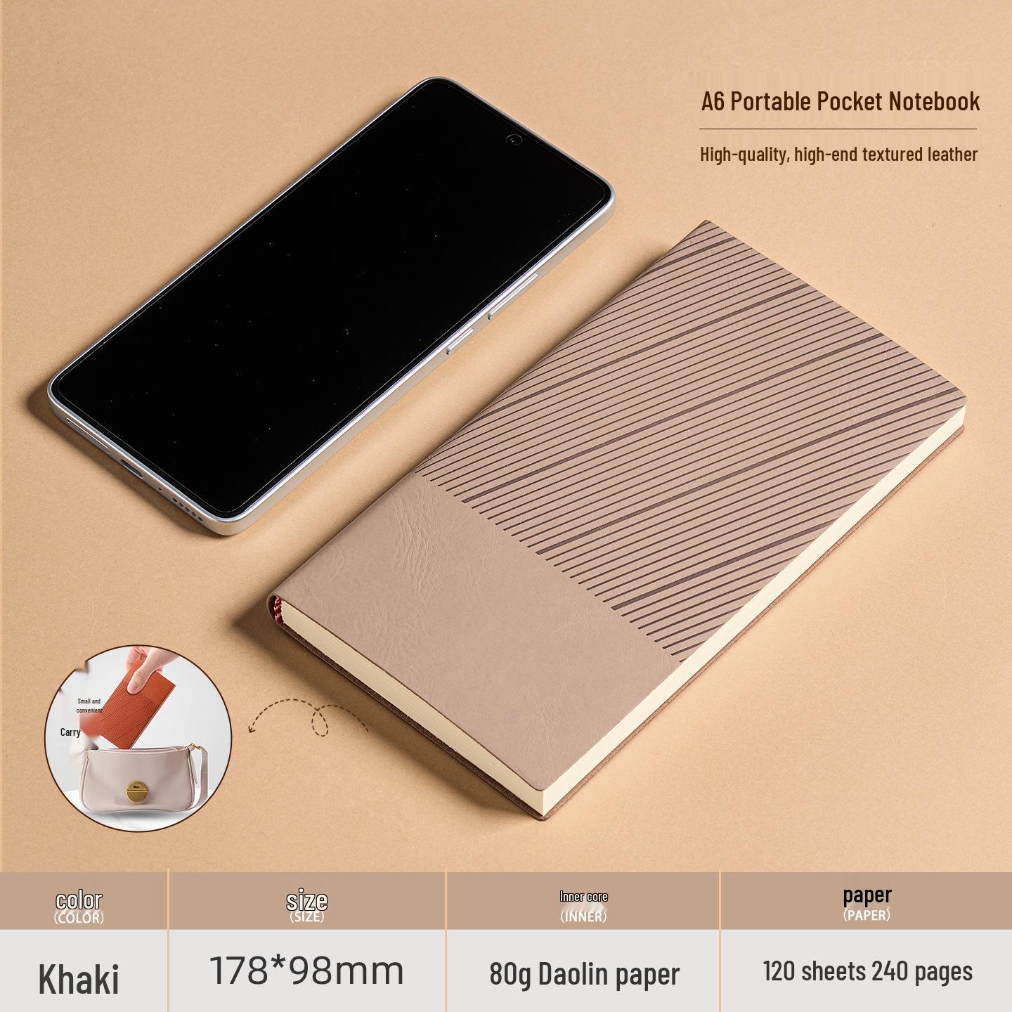 Compact A6 Striped Office Notebook – Customizable and Portable