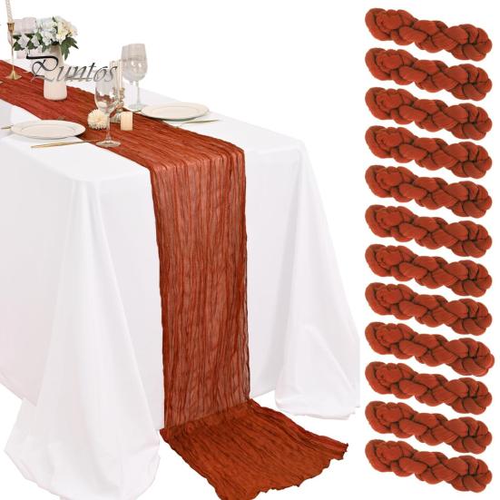 Soft Polyester Table Runner Rustic Cheesecloth Runner, Wedding Sheer Kitchen Dining Accessory Boho for Bridal Shower Baby Elegant Party