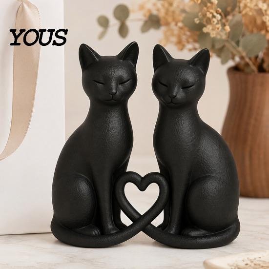 Love Heart Cat Decoration 3D Printed Couple Figurine, Minimalist Heart-Shaped Sculpture, Figurines Romantic Ornaments for Home Office Durable