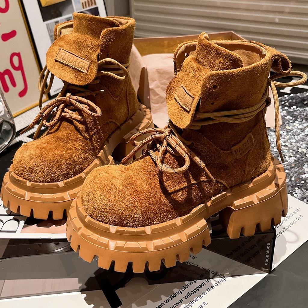 Martin Boots Big Head Frosted Candy Color Lapel Locomotive Boots Short Boots Handsome Tooling Babes Flats Women's Shoes