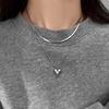 Double Layer Necklace Elegant Stainless Steel Heart Pendant Choker Charm Adjustable Collar Chain Jewelry for Daily Wear