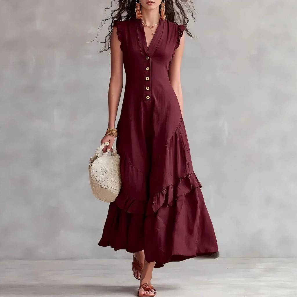 New Summer Arrival Elegant and Minimalist Asymmetrical Cotton-Linen Sleeveless Dress for Women