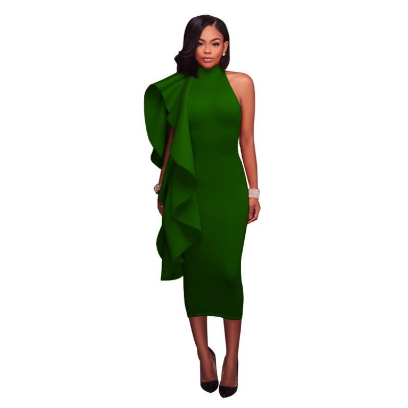 Spring and summer new women's clothing ruffle leaf edge sexy slim-fitting hip-wrapped dress, hosting evening dress