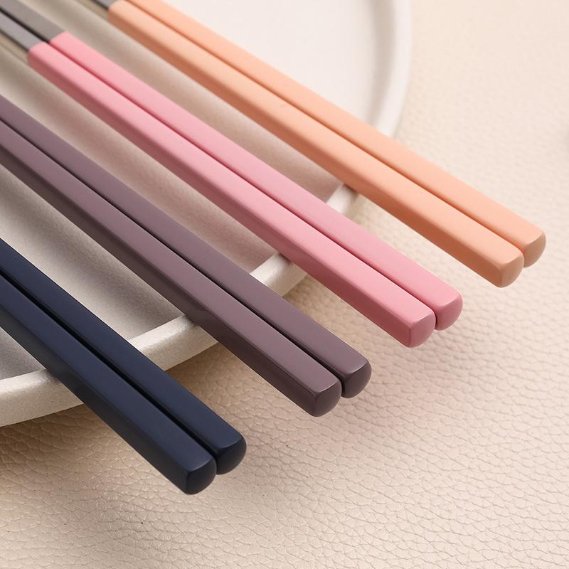 Korean Style Stainless Steel Long Handle Spoon And Chopsticks Set Solid Color Tableware Cutlery for Rice Food Soup Noodles