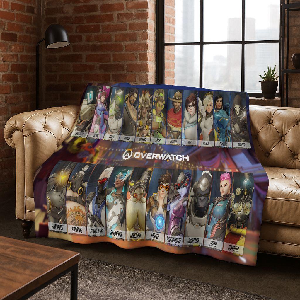 Game OW Overwatch D.VA Mei Reaper Cartoon 3D Flannel Blanket,Cozy Soft Throw Blanket for Home Bedroom Bed Sofa Picnic Cover Gift